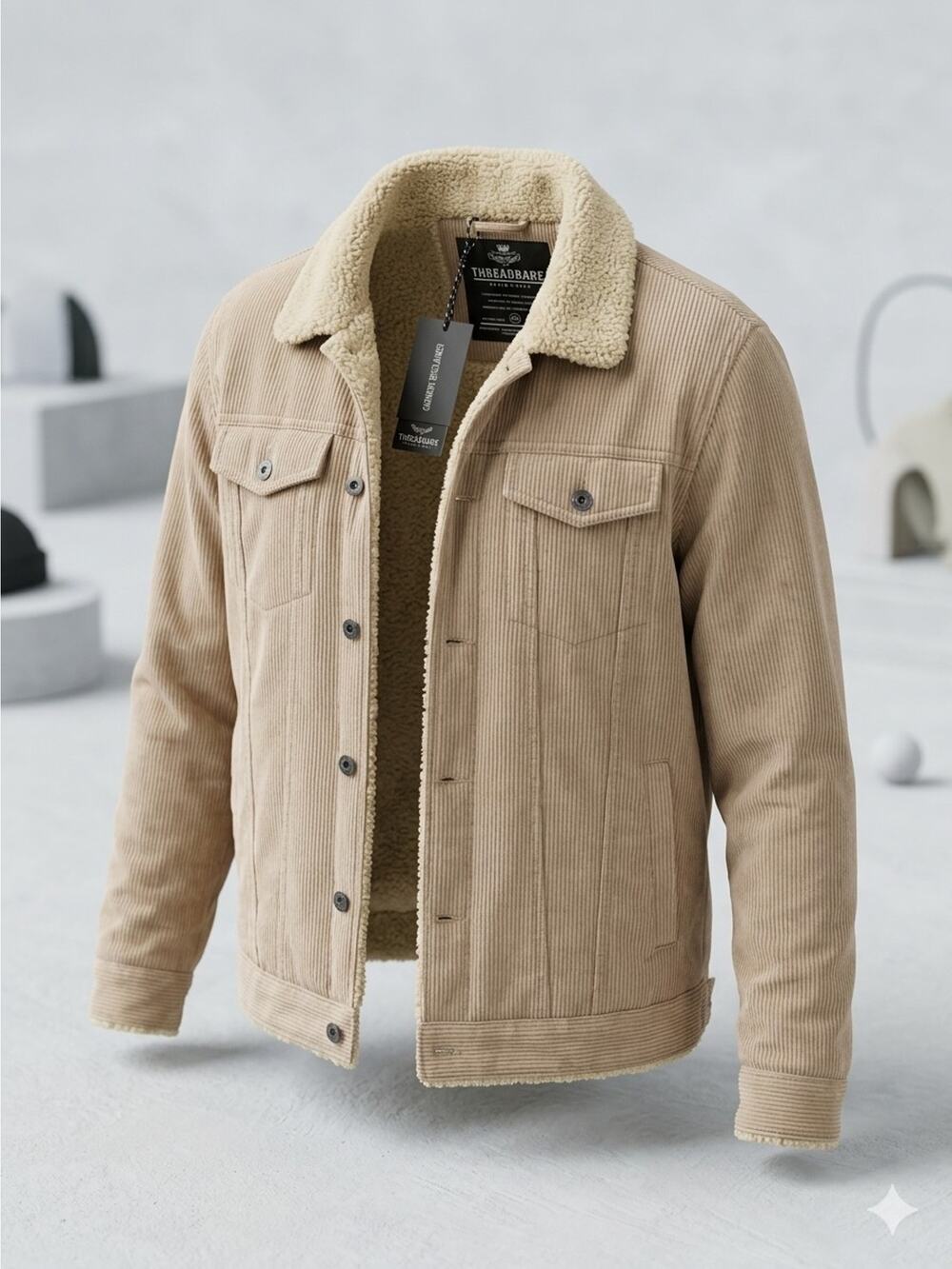 Threadbare Men's Corduroy Sherpa Lined Trucker Jacket Tan Beige Size 3XL New